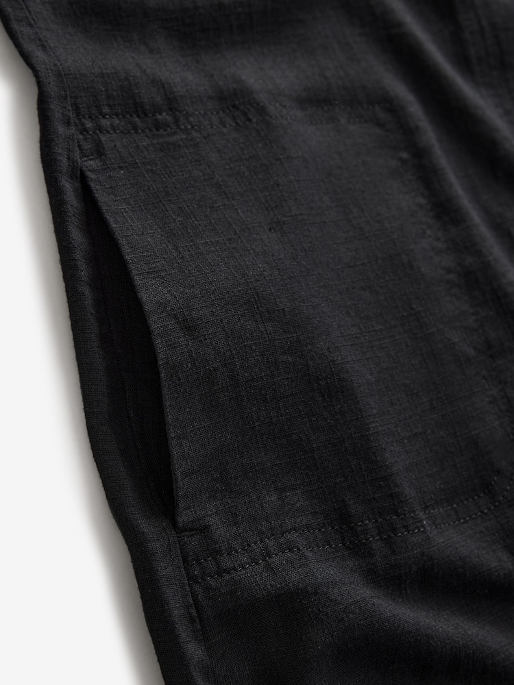 Black Scoop Back Mini Shift Dress With Linen - Image 7 of 8