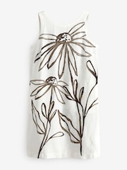 Cream однотонный с принтом цветов - лен Scoop Back Mini Shift платья - Image 5 of 7