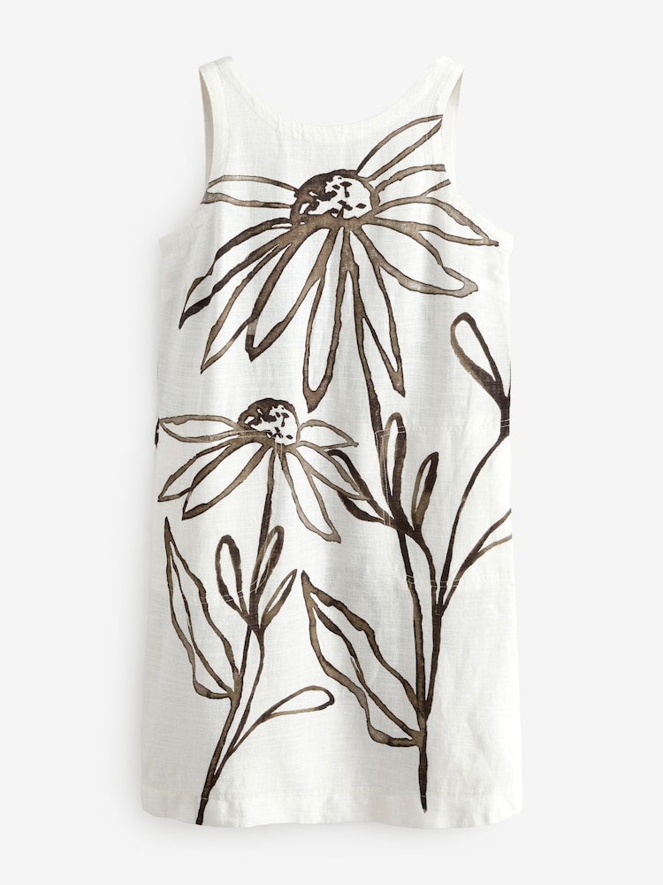 Cream Mono de plasare Floral  - Scoop Back Mini Shift Dress With Linen - Image 5 of 7