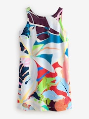 Cream and Bright Abstract Floral Linen Scoop Back Mini Shift Dress - Image 2 of 4
