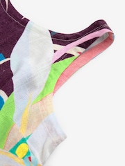 Cream and Bright Abstract Floral Linen Scoop Back Mini Shift Dress - Image 3 of 4