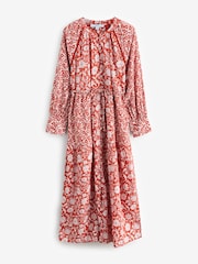 Red/White Floral Long Sleeve 100% Cotton Maxi Shirt Dress - Image 5 of 7