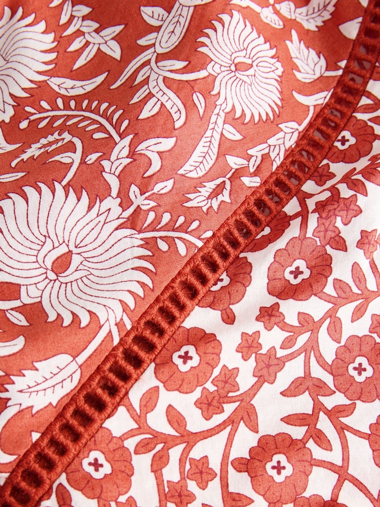 Red/White Floral Long Sleeve 100% Cotton Maxi Shirt Dress - Image 7 of 7