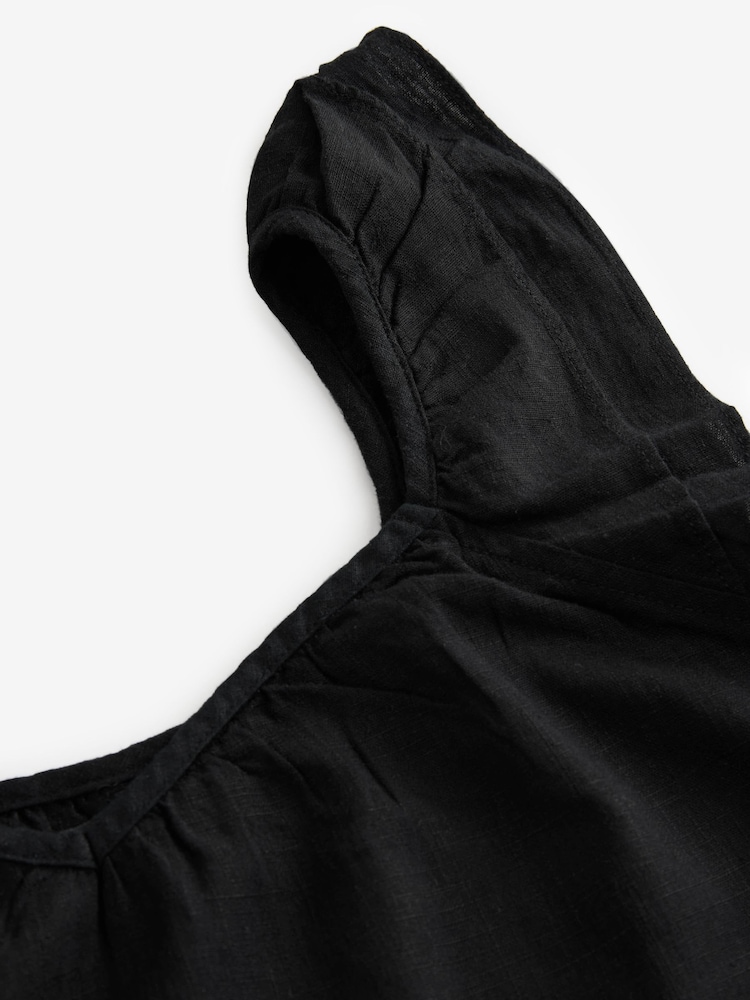 Black V-Neck Ruffle Sleeve Mini Dress with Linen - Image 5 of 6
