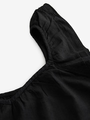 Black V-Neck Ruffle Sleeve Mini Dress with Linen - Image 7 of 8