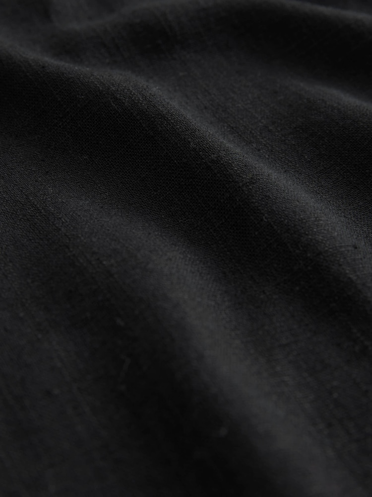 Black V-Neck Ruffle Sleeve Mini Dress with Linen - Image 8 of 8 Black V-Neck Ruffle Sleeve Mini Dress with Linen - Image 8 of 8