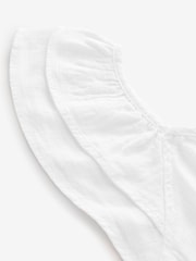 White V-Neck Ruffle Sleeve Mini Dress with Linen - Image 7 of 9