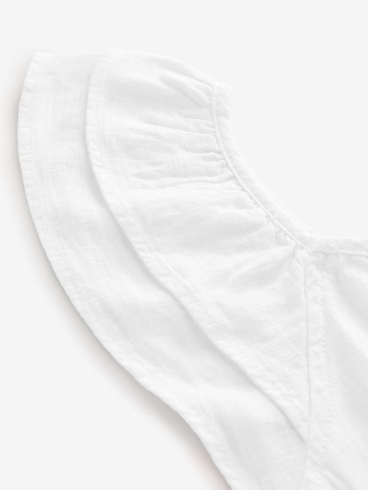White V-Neck Ruffle Sleeve Mini Dress with Linen - Image 7 of 9