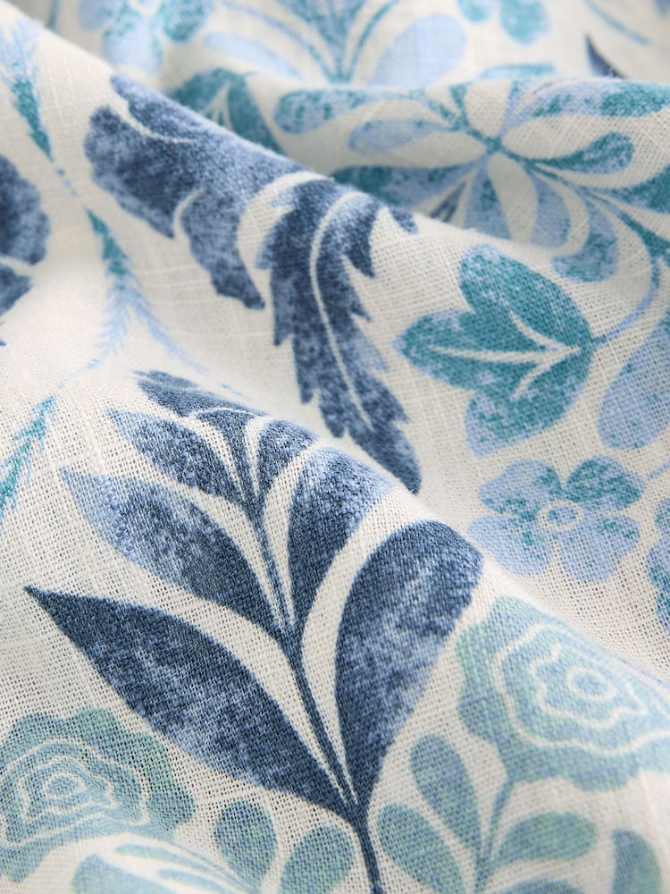 Blue Floral Print V-Neck Ruffle Sleeve Mini Dress with Linen - Image 8 of 8