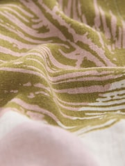 Cream Palm Print Short Sleeve Tie Waist Midi Dress with Linen - Image 6 of 7