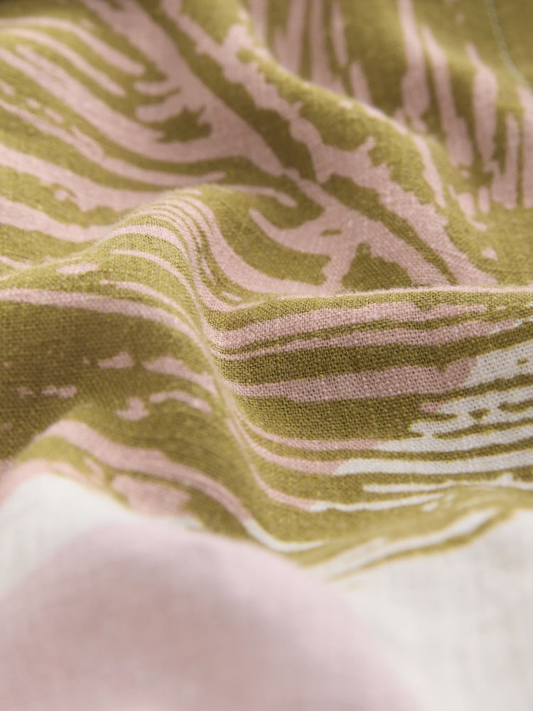 Cream Palm Print Short Sleeve Tie Waist Midi Dress with Linen - Image 6 of 7