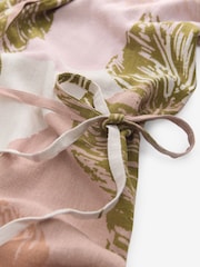 Cream Palm Print Short Sleeve Tie Waist Midi Dress with Linen - Image 7 of 7