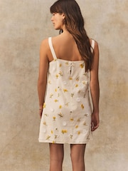 Cream/Yellow Floral Ditsy Print Embroidered 100% Cotton Mini Dress - Image 4 of 8