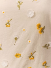 Cream/Yellow Floral Ditsy Print Embroidered 100% Cotton Mini Dress - Image 5 of 8