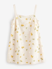 Cream/Yellow Floral Ditsy Print Embroidered 100% Cotton Mini Dress - Image 6 of 8