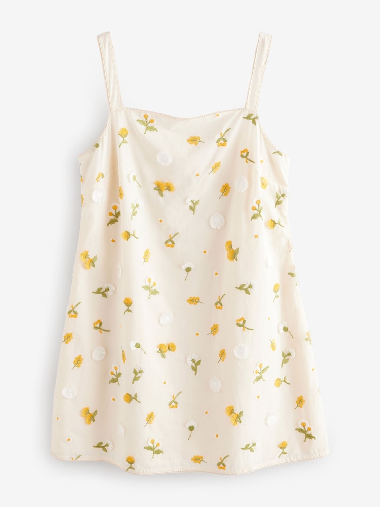 Cream/Yellow Floral Ditsy Print Embroidered 100% Cotton Mini Dress - Image 6 of 8