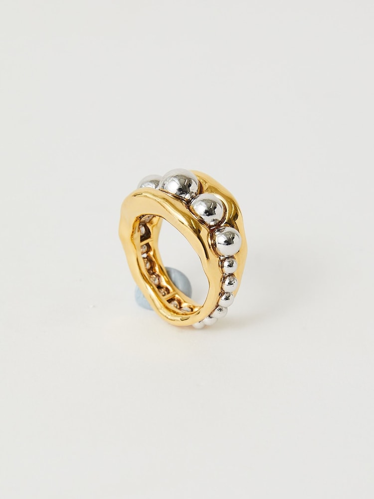 Jigsaw Gold Tone Molten Bead Ring - Image 1 of 4