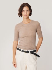 Jigsaw Cream Merino Half Sleeve T-Shirt - Image 1 of 6
