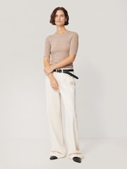 Jigsaw Cream Merino Half Sleeve T-Shirt - Image 3 of 6