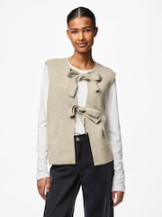 PIECES Cream Tie Front Bow Knitted Sleeveless Vest - Image 1 of 7