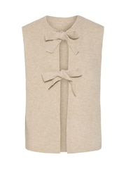 PIECES Cream Tie Front Bow Knitted Sleeveless Vest - Image 6 of 7