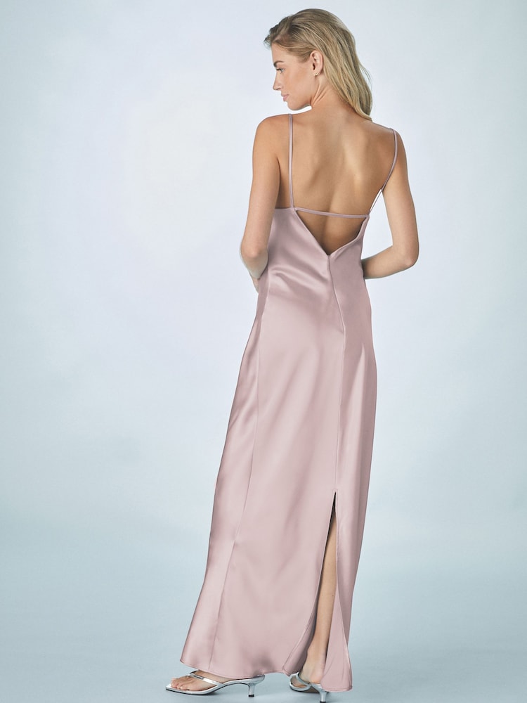vieux rose - Peignoir longue bénitier Satin à col en V - Image 4 of 9