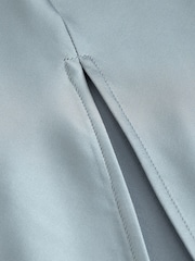 Dusky Blue Bridesmaid Satin Cowl Neck V-Back Maxi Dress - Image 7 of 9
