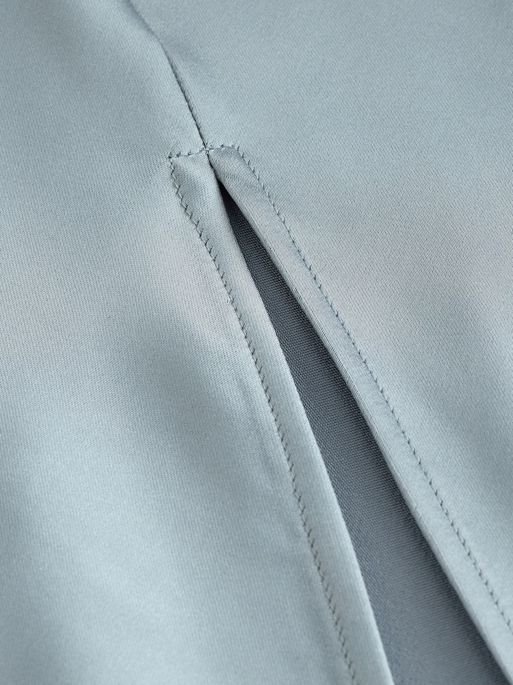Dusky Blue Bridesmaid Satin Cowl Neck V-Back Maxi Dress - Image 7 of 9