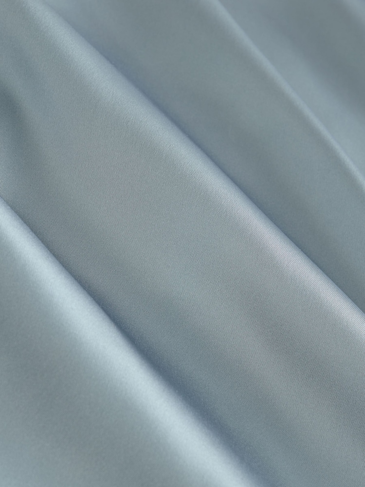 Dusky Blue Bridesmaid Satin Cowl Neck V-Back Maxi Dress - Image 8 of 9