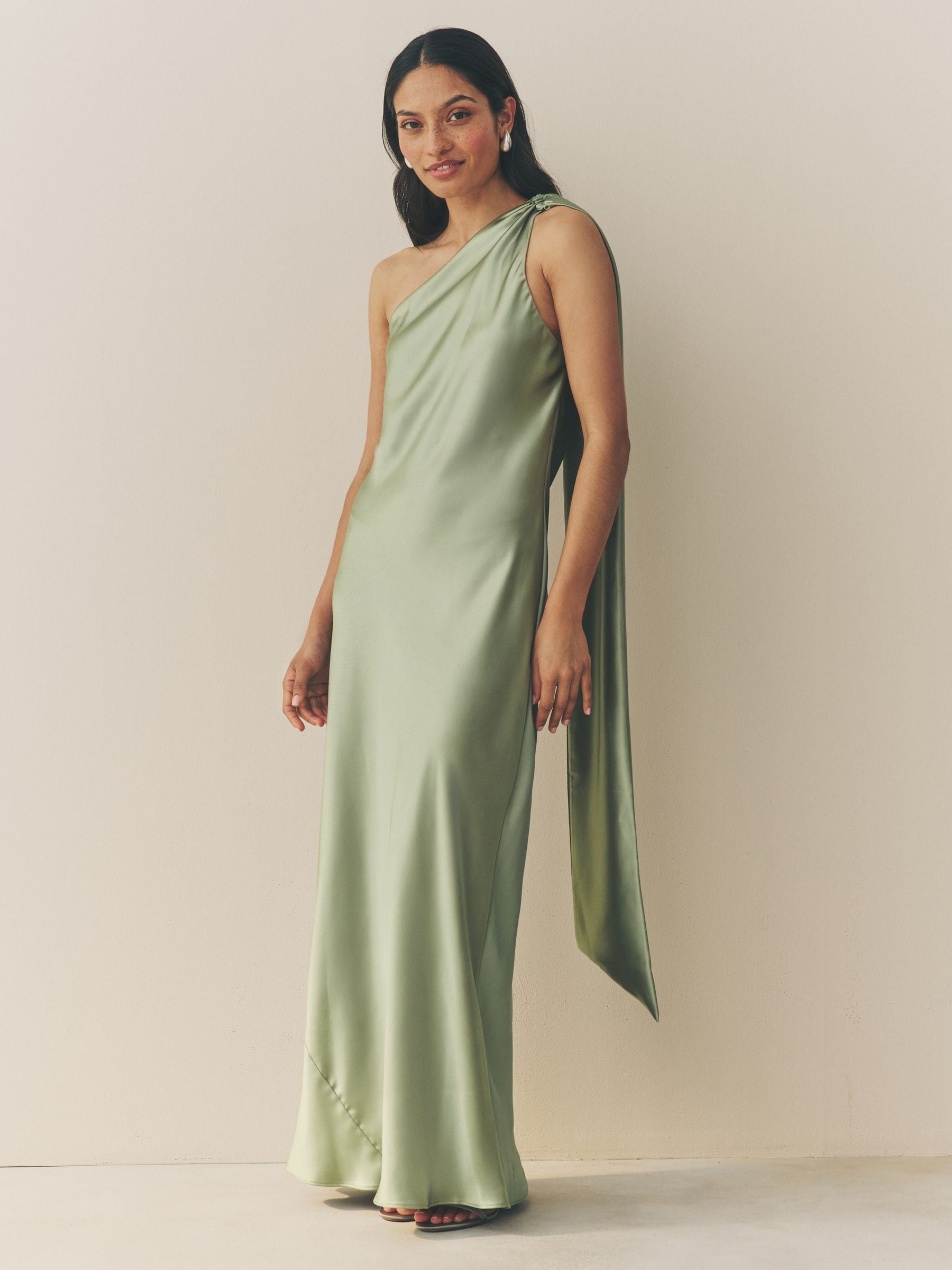 Buy Sage Green Satin One Shoulder Scarf Wedding Guest Bridesmaid