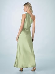 أخضر فاتح - Bridesmaid Satin Maxi One Shoulder Scarf Neck Dress - صورة 3 من 6