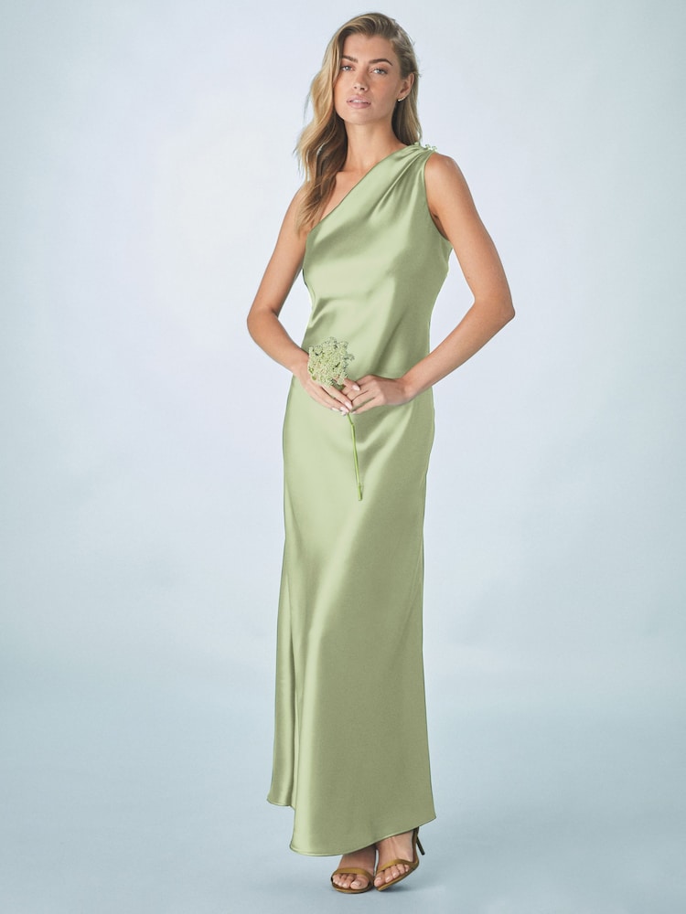 vert - Robe de demoiselle d’honneur Satin Maxi une épaule à col Écharpe - Image 4 of 6