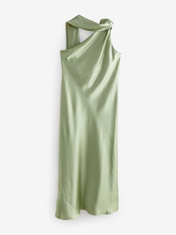strapless open back dress Emerald Green One Shoulder Ruched Maxi Dress main image 0
