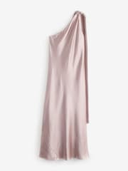 vieux rose - Peignoir de demoiselle d'honneur Satin Maxi à une épaule avec col écharpe - Image 6 de 7