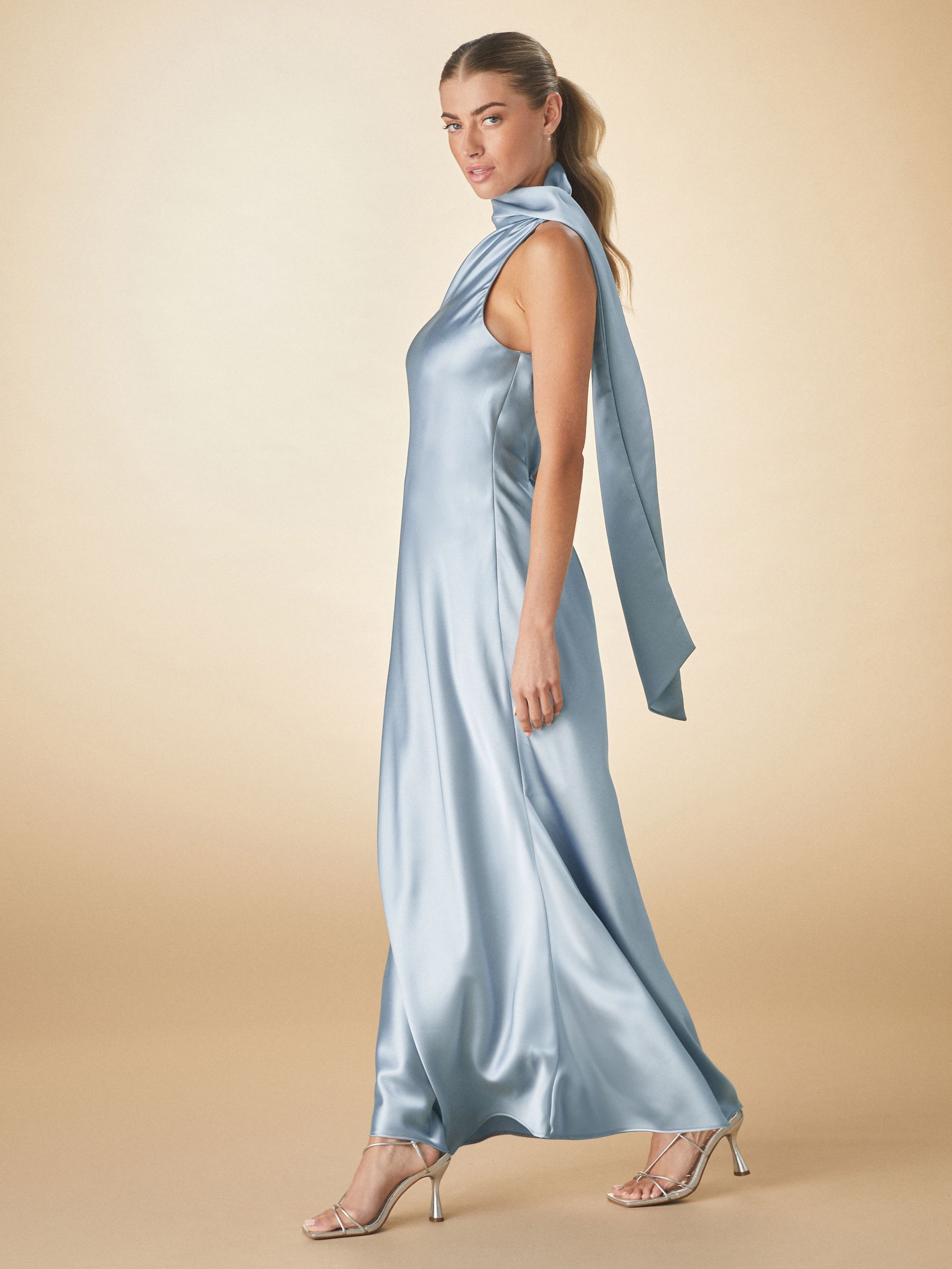 Buy Dusky Blue Satin One Shoulder Scarf Wedding Guest Bridesmaid Maxi — free download