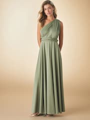 Olive Green Jersey Multiway Bridesmaid Wedding Maxi Dress - Image 1 of 10