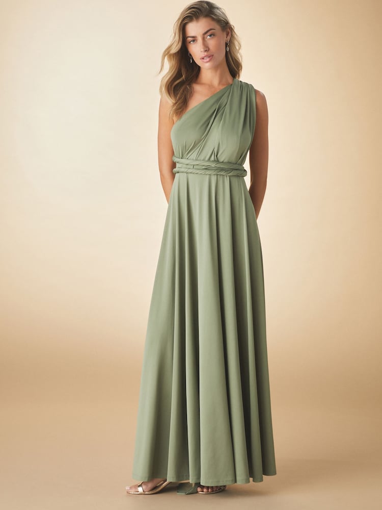Olive Green Jersey Multiway Bridesmaid Wedding Maxi Dress - Image 1 of 10