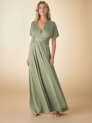 Olive Green Jersey Multiway Bridesmaid Wedding Maxi Dress - Image 2 of 10