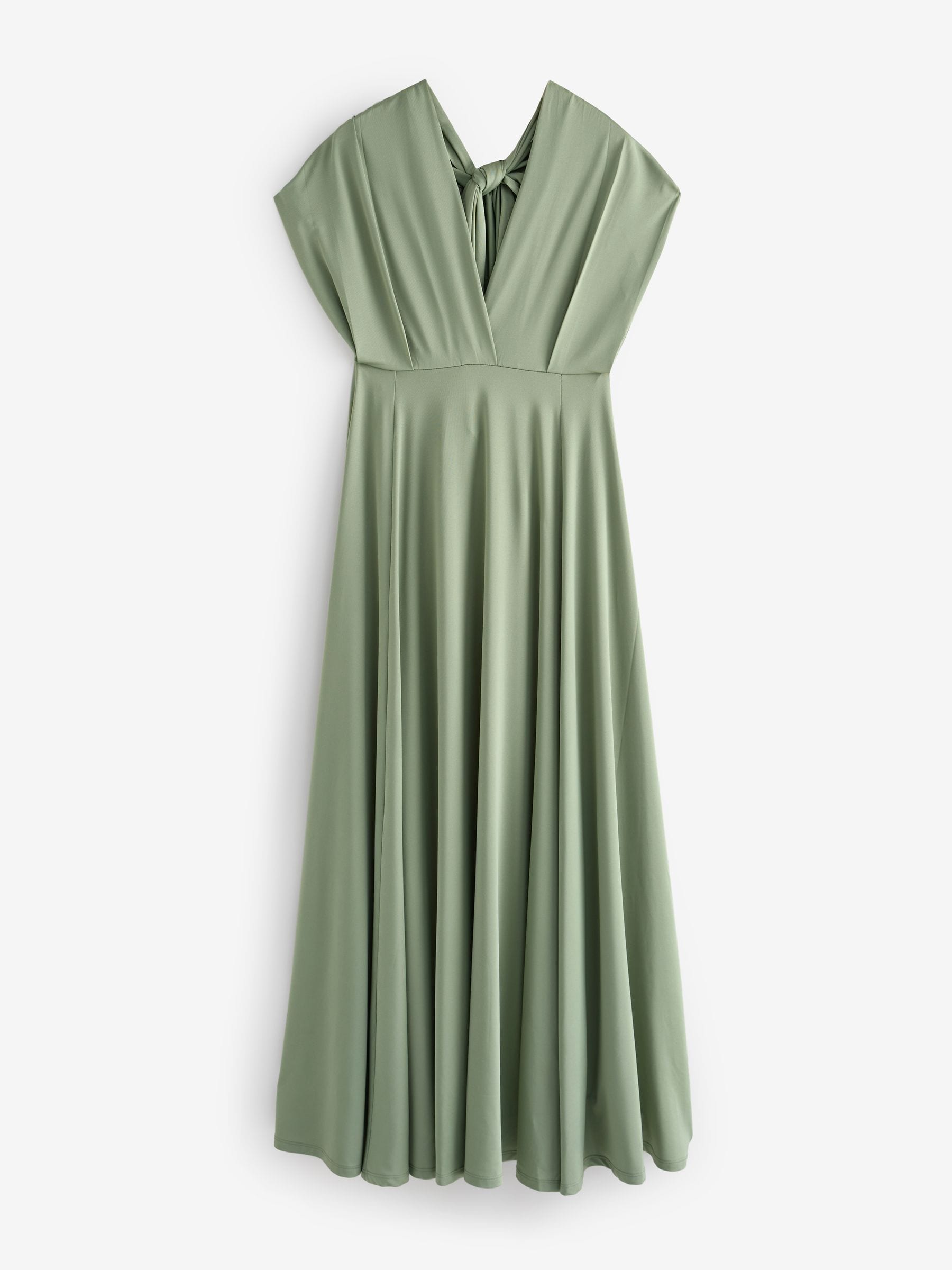 Womens Next Olive Green Jersey Multiway Wedding Guest Bridesmaid Maxi Dress US 14