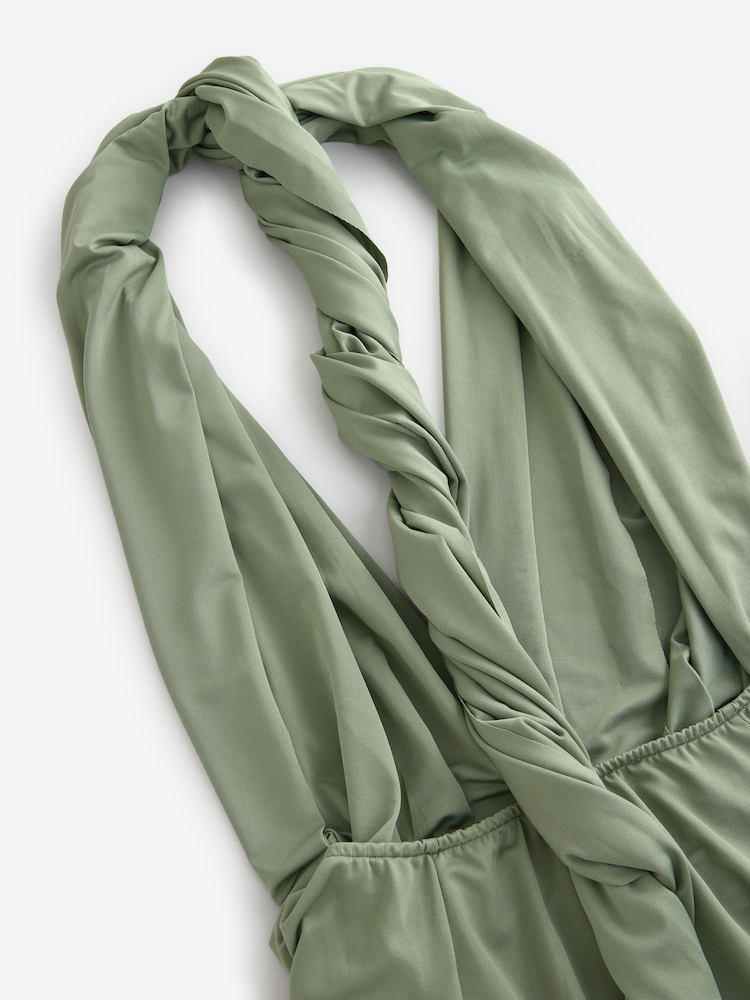 Vert olive - Robe longue de demoiselle d’honneur multicolore en jersey - Image 9 of 10