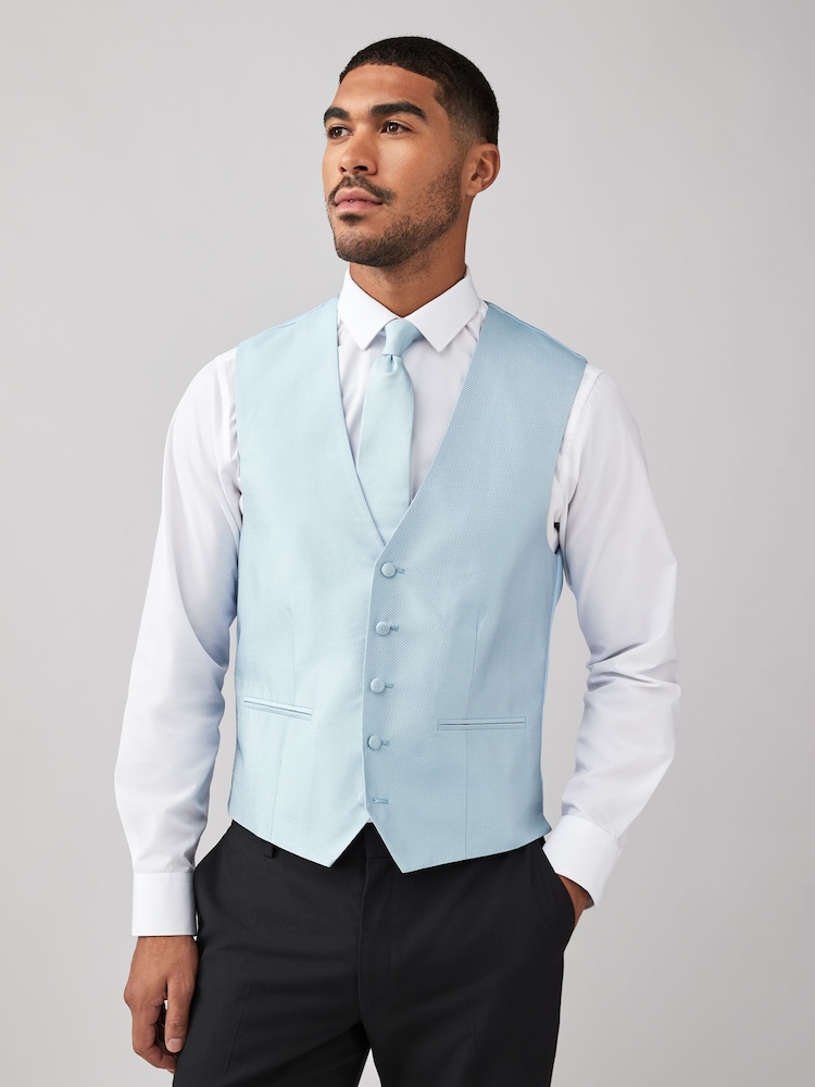 Blue Textured Silk Waistcoat - Image 1 of 9