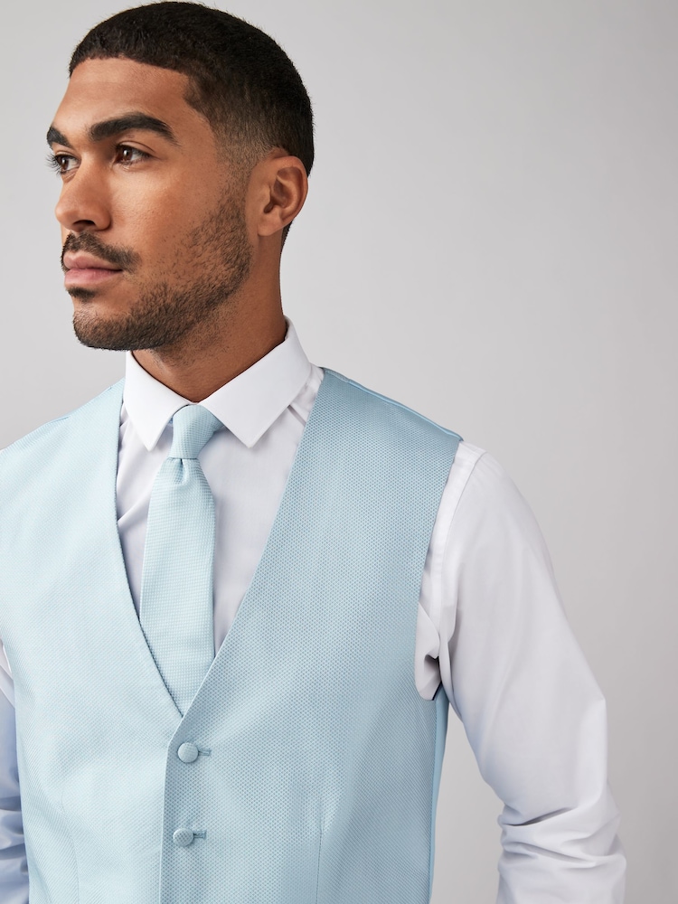 Blue Textured Silk Waistcoat - Image 4 of 9