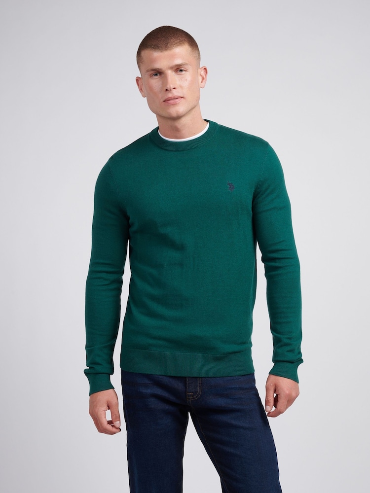U.S. Polo Assn. Green Mens Cotton Crew Neck Jumper - Image 1 of 7
