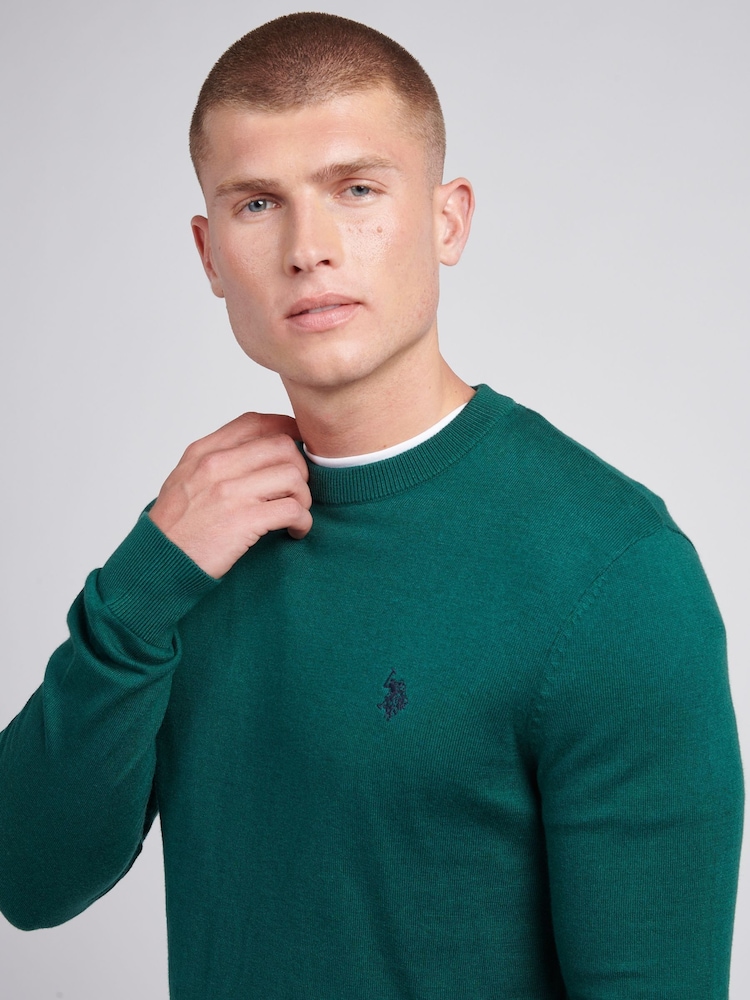 U.S. Polo Assn. Green Mens Cotton Crew Neck Jumper - Image 4 of 7