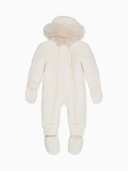 MORI Cream Recycled Faux Fur Lined Cosy Zip Up Snowsuit - Image 1 of 4