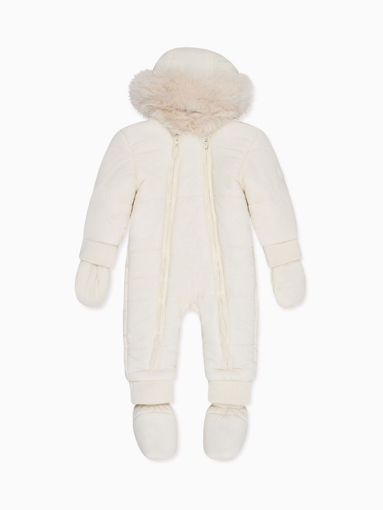 MORI Cream Recycled Faux Fur Lined Cosy Zip Up Snowsuit - Image 1 of 4