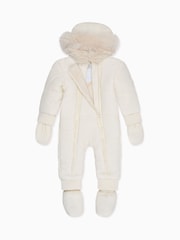 MORI Cream Recycled Faux Fur Lined Cosy Zip Up Snowsuit - Image 2 of 4