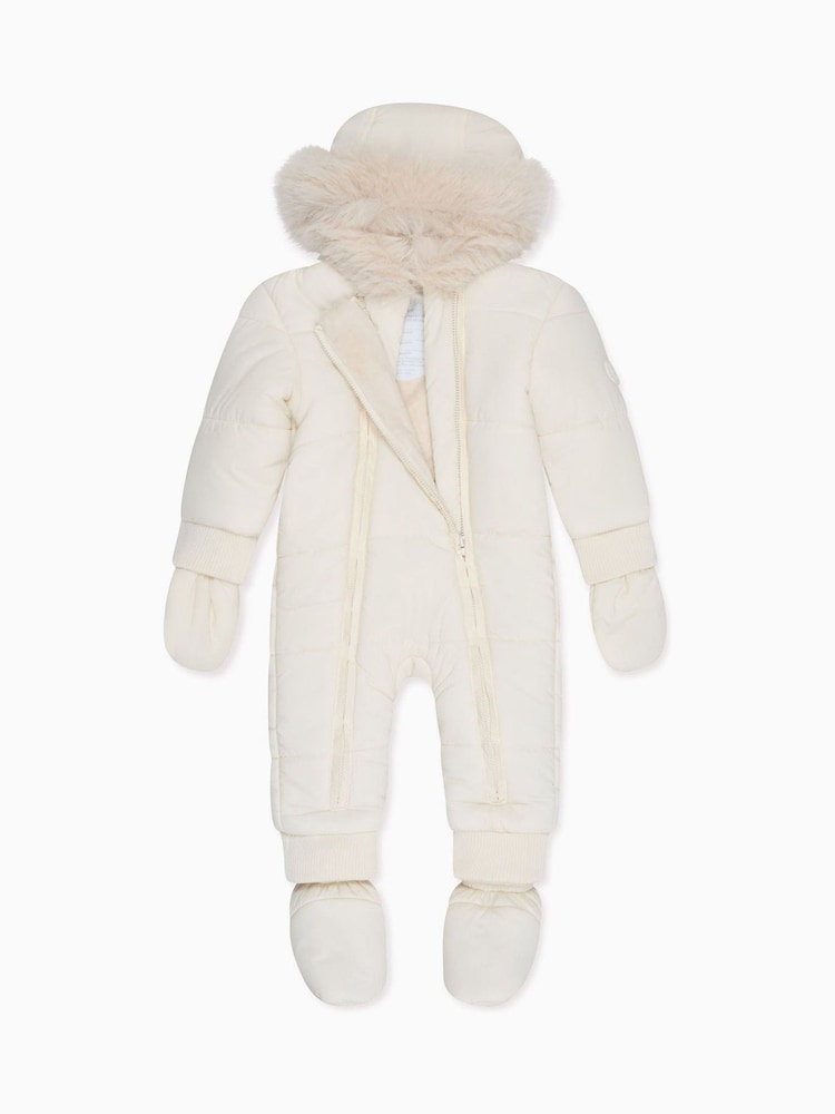 MORI Cream Recycled Faux Fur Lined Cosy Zip Up Snowsuit - Image 2 of 4
