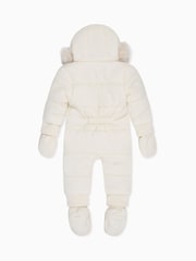 MORI Cream Recycled Faux Fur Lined Cosy Zip Up Snowsuit - Image 3 of 4