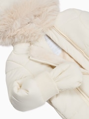 MORI Cream Recycled Faux Fur Lined Cosy Zip Up Snowsuit - Image 4 of 4